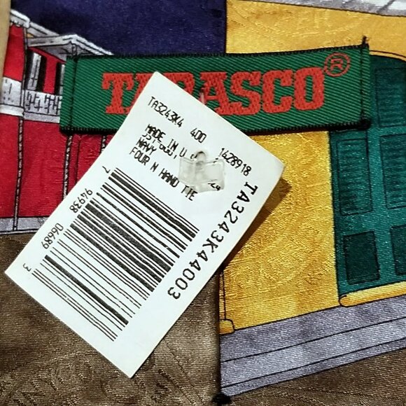 NWT Vintage 90s TABASCO 100% Silk Neck Tie Mardi Gras Alligator New Orleans - Picture 6 of 7